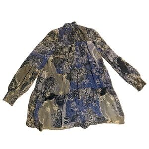 Boho Paisley Tiered Tunic Dress in Blue and Black